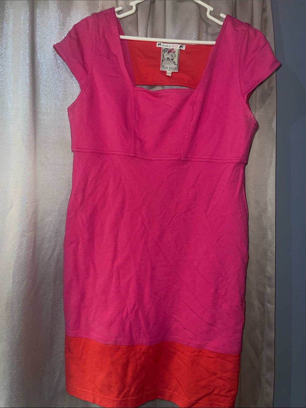 Yoana Baraschi Fuchsia Pink Shift Dress with Coral Hem